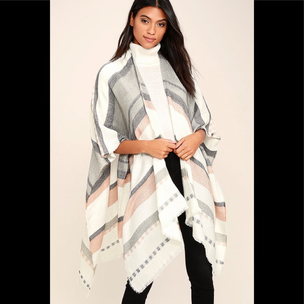 REDUCED PINK & GREY STRIPED PONCHO